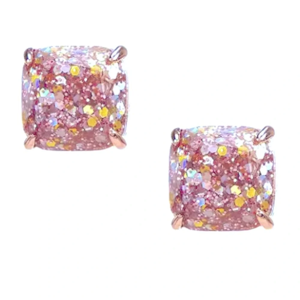 Kate Spade New York ♠️ something sparkly rose gold glitter square studs - Picture 2 of 7